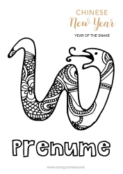 Pagină de colorat personalizată Mandala La mulți ani! Animal Anul Nou Chinezesc Șarpe Zentangle Reptile 2025