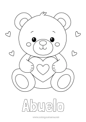 Niño página para colorear Llevar Lindo Corazón Te amo Osito Día de San Valentín Animales del bosque Juegos y juguetes Peluche