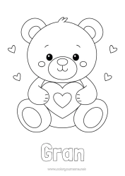 Free colouring Bear Cute Heart I love you. Teddy bear Valentine's Day Forest animals Games and toys Soft toy