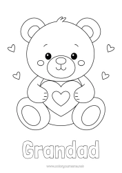 Free colouring Bear Cute Heart I love you. Teddy bear Valentine's Day Forest animals Games and toys Soft toy