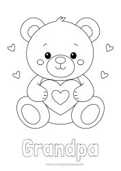 Child coloring page Bear Cute Heart I love you Teddy Bear Valentine's Day Forest animals Games and toys Plush