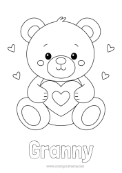 Child coloring page Bear Cute Heart I love you Teddy Bear Valentine's Day Forest animals Games and toys Plush