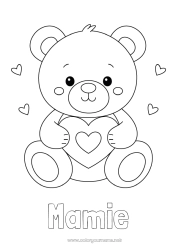 Coloriage enfant Ours Mignon Coeur Je t'aime Ourson Saint valentin Animaux de la forêt Jeux et jouets Peluche