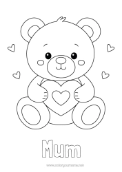 Free colouring Bear Cute Heart I love you. Teddy bear Valentine's Day Forest animals Games and toys Soft toy