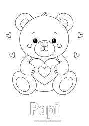 Coloriage enfant Ours Mignon Coeur Je t'aime Ourson Saint valentin Animaux de la forêt Jeux et jouets Peluche