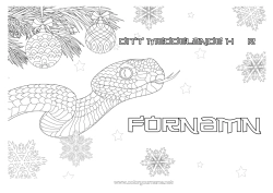 Färgläggningssida att anpassa Jul Snöflingor Djur Orm Zentangle Reptiler