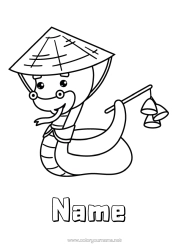 Free colouring Animal Chinese New Year Snake Hat Reptiles