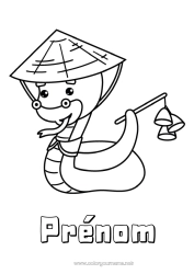 Coloriage gratuit Animal Nouvel An chinois Serpent Chapeau Reptiles