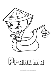 Desen liber de colorat Animal Anul Nou Chinezesc Șarpe Pălărie Reptile