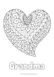 Free coloring Heart Mandala Happy feast day ! I love you Valentine's Day Big heart