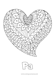 Kleurplaat voor kinderen Hart Mandala Fijne verjaardag Ik hou van jou Valentijnsdag Groot hart