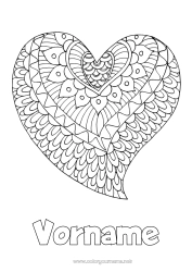 Kostenlose Malvorlage Herz Mandala Frohes Fest Ich liebe dich Valentinstag Großes Herz