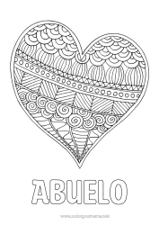 Niño página para colorear Corazón Mandala Feliz día de fiesta Te amo Día de San Valentín Gran corazón