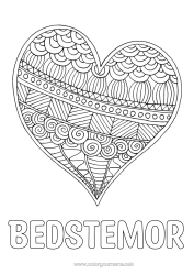 Gratis farvelægning Hjerte Mandala God fest Jeg elsker dig. Valentinsdag Stort hjerte
