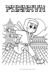 Fargeleggingssiden å tilpasse Helt Japan Kina Ninja Pagode