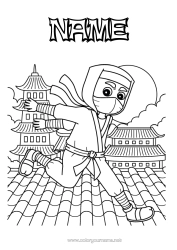 Colouring to customise Hero Japan China Ninja Pagoda