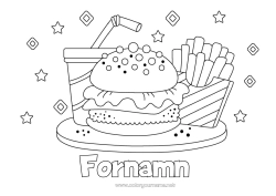 Färgläggningssida att anpassa Dryck Läsk Hamburgare Pommes frites