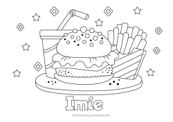 Kolorowanka do personalizacji Napój Soda Hamburger Frytki