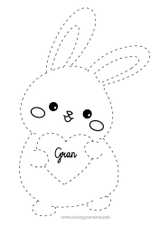 Free colouring Heart I love you. Rabbit Trace and colour. Forest animals