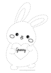 Child coloring page Heart I love you Bunny Trace and color Forest animals