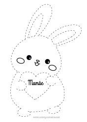 Página de desenho infantil Coração Eu te amo Coelho Rastreie e Pinte Animais da floresta