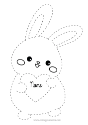 Colouring to customise Heart I Love You. Rabbit Trace And Colour. Forest Animals