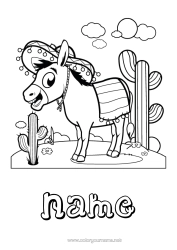 Colouring to customise Animal Cactus Mexico Farm Animals Sombrero Donkey