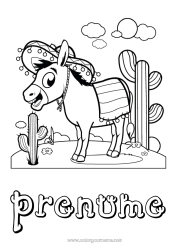 Pagină de colorat personalizată Animal Cactus Mexic Animale de fermă Sombrero Măgar
