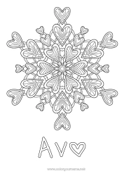 Página de desenho infantil Coração Mandala Eu te amo Flocos de neve