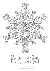Kolorowanka za darmo Serce Mandala Kocham cię. Płatki śniegu