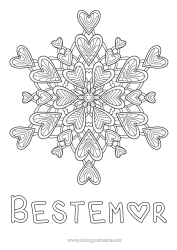 Gratis fargelegging Hjerte Mandala Jeg elsker deg. Snøfnugg