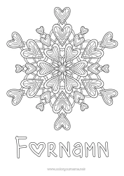 Färgläggningssida att anpassa Hjärta Mandala Jag älskar dig. Snöflingor