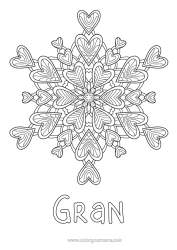 Free colouring Heart Mandala I love you. Snowflakes