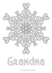 Free coloring Heart Mandala I love you Snowflakes