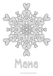 Pagină de colorat gratuită Inimă Mandala Te iubesc. Fulgi de zăpadă