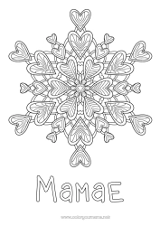 Página de desenho infantil Coração Mandala Eu te amo Flocos de neve