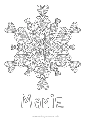 Coloriage enfant Coeur Mandala Je t'aime Flocons de neige
