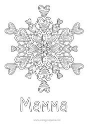 Gratis fargelegging Hjerte Mandala Jeg elsker deg. Snøfnugg