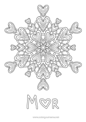 Gratis farvelægning Hjerte Mandala Jeg elsker dig. Snefnug