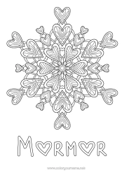 Gratis färgläggning Hjärta Mandala Jag älskar dig. Snöflingor
