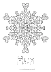 Free colouring Heart Mandala I love you. Snowflakes