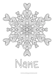 Free colouring Heart Mandala I love you. Snowflakes