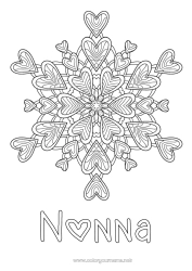 Pagina da colorare per bambini Cuore Mandala Ti amo Fiocchi di neve