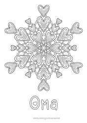 Kinder-Malvorlage Herz Mandala Ich liebe dich Schneeflocken