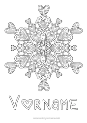 Kostenlose Malvorlage Herz Mandala Ich liebe dich Schneeflocken