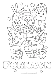 Farvelægningssiden tilpasning Kage Kawaii Kanin Frugter Slik, søde sager Is. Muffin Jordbær Skovens dyr