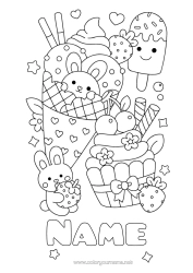 Colouring to customise Cake Cute Rabbit Fruit Treats, Sweets Ice Cream Fairy Cake Strawberry Forest Animals