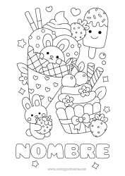 Colorear gratis Tarta Kawaii Conejo Frutas Golosinas Helado Magdalena Fresa Animales del bosque