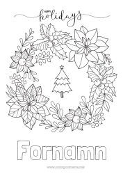 Färgläggningssida att anpassa Julgran Julkrans Mistel Julstjärna Poinsettia - julstjärna