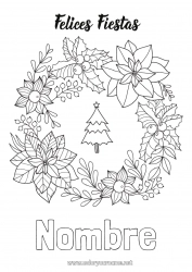 Colorear para personalizar árbol de Navidad Corona navideña Acebo Flor de Pascua Poinsettia